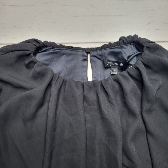 Madewell Sleeveless Chiffon Bubble Hem Top Black Flowy Jewel Neckline Small 6 - Picture 4 of 8